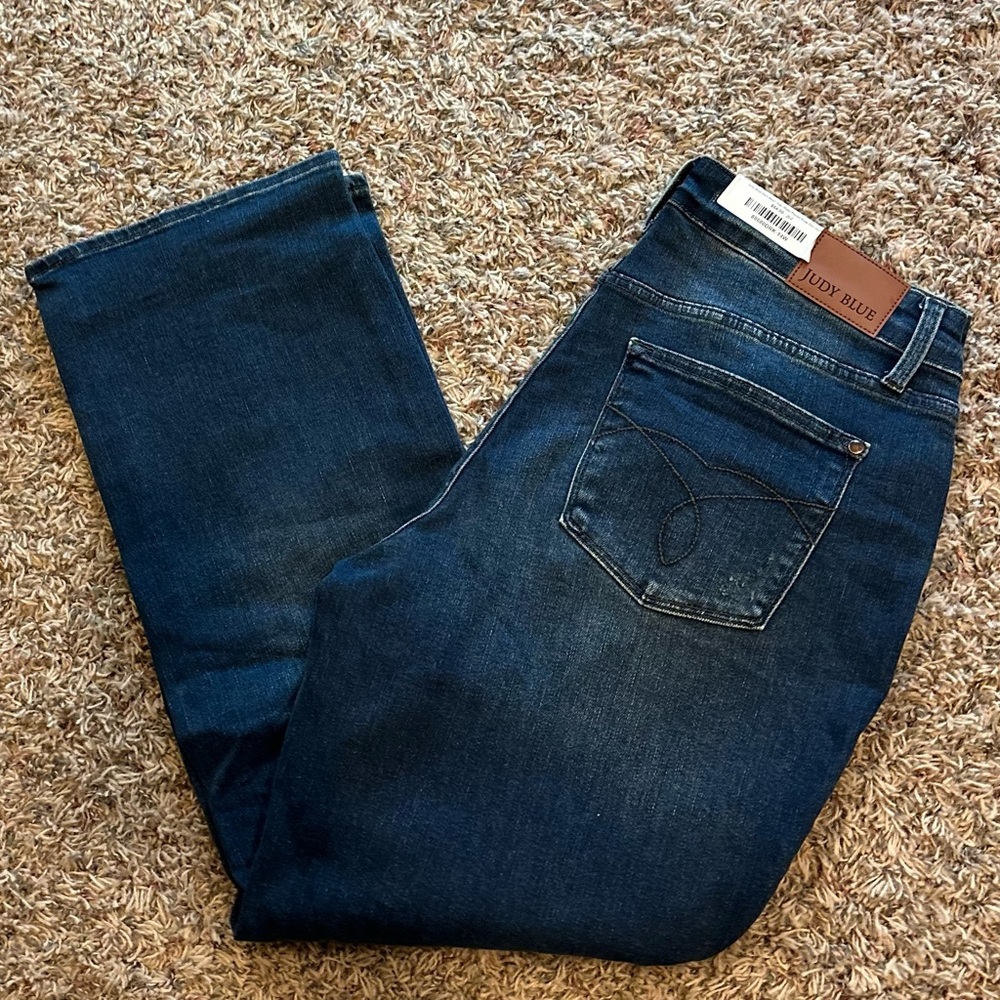Judy Blue Dark Wash High Waisted Ripped Knee Dad Jean 14W NWT